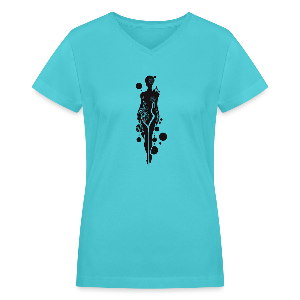 "Essence of Elegance" V-Neck T-Shirt - aqua